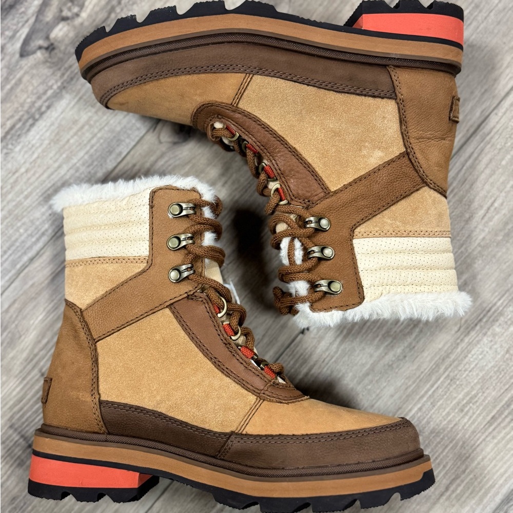 SOLD ‼️Sorel Tan and Brown Winter Boots with Orange Accents